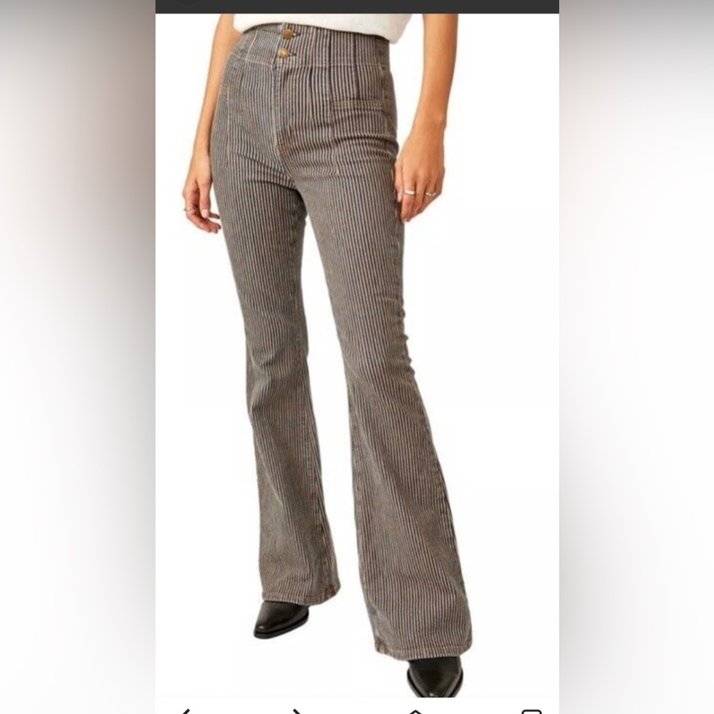 Free People We The Free Jayde Blue and White Striped Flare Jeans